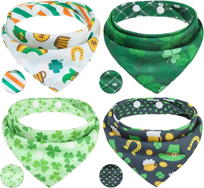 PAWCHIE St. Patrick's Day Dog Bandanas 4 Pack, Reversible Dog Party Triangle by PAWCHIE