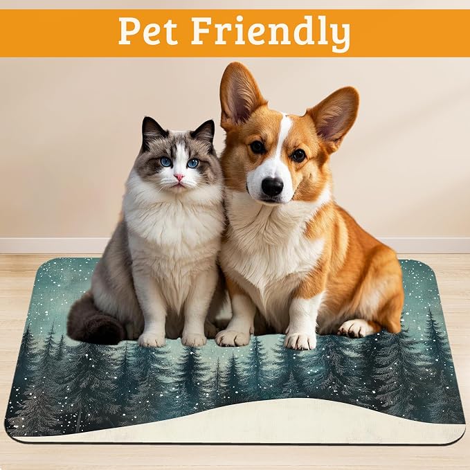 Pet Feeding Mat, Abstract Forest Absorbent Dog Cat Food Mat Moon Dog Mat - Image 2