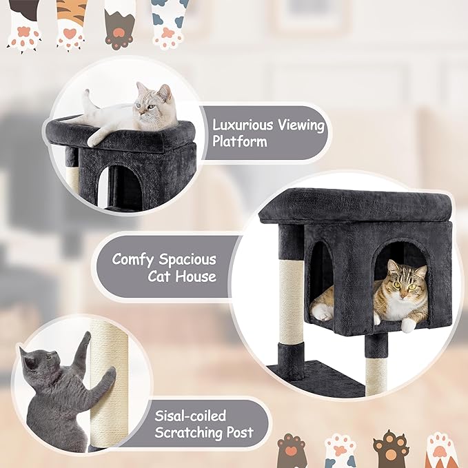 Yaheetech 33.5in Cat Tree, Small Kittens Tower w/Large Perch&2 Cozy Condos - Image 4