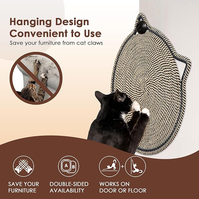 Cat Scratcher Mat, Natural Cotton Rope Cat Scratch Pad, 15.7'' Round Horizontal - Image 4