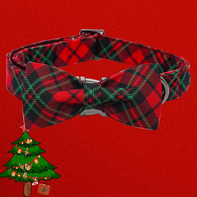 Dog Collar, Christmas Plaid Pet Collar Bow Holiday Bows Girl Boy Bow Dog - Image 3
