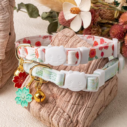 2 Pack Cotton Breakaway Cat Collar Green and Red Flowers Pendant Cute Kitten - Image 5
