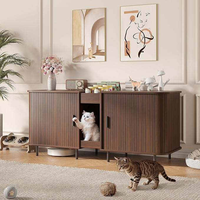 Double Litter Box Enclosure for 2 Cats, Large Indoor Cat House - Image 3