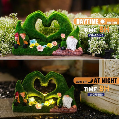 St Patricks Day Gnome Garden Gnome Statue Heart-Shaped Moss Covered Outdoor - Image 4