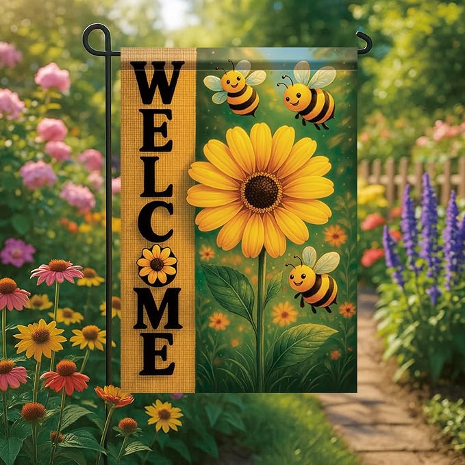 Spring Summer Garden Flag Bee Sunflower Flag 12x18 Inch Double-Sided Cute - Image 2