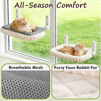 2PC Cat Window Perch with Bolster Foldable Cat Hammock Cushion Bed - Image 7