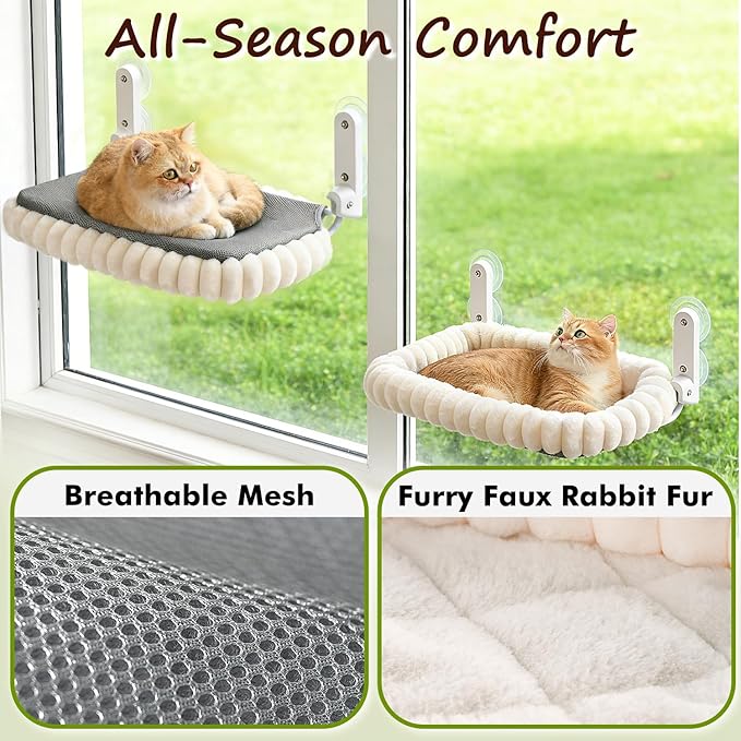 2PC Cat Window Perch with Bolster Foldable Cat Hammock Cushion Bed - Image 7
