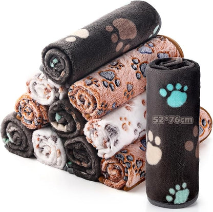 Tegeme 12 Pcs Pet Blankets Soft Fluffy Fleece Dog Cat Warm Paw Print Pattern by Tegeme