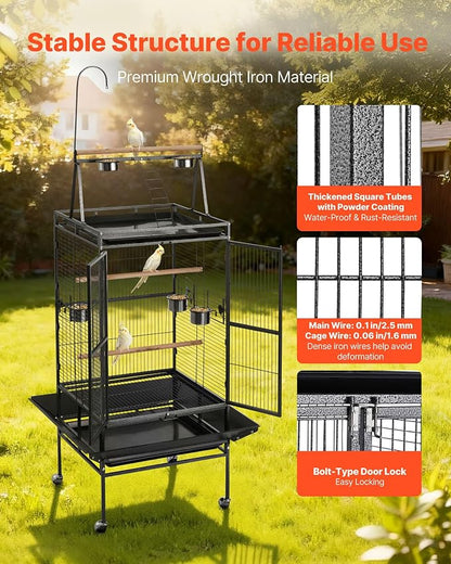 VEVOR Bird Cage, 32.7 x 31.1 x 82.7 inch, Open Flat Top, Wrought Iron Bird - Image 3