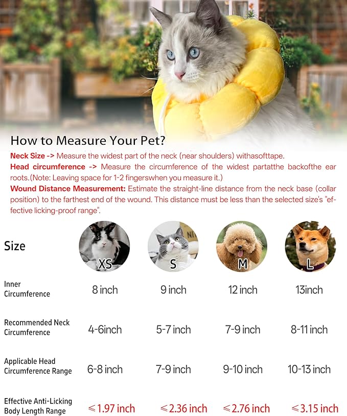 KUDES Cat Small Dog Recovery Collar, Cute Sunflower Neck Cone After Surgery - Image 2