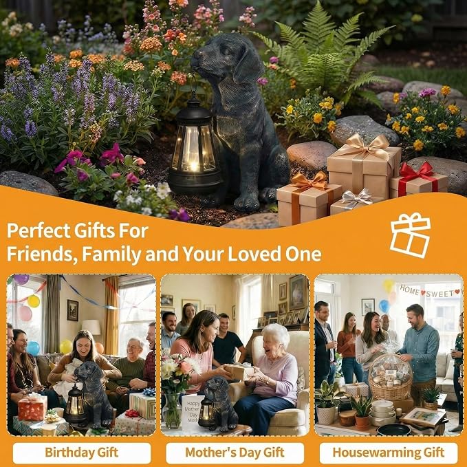 Lyeasw Solar Dog Statues with Lantern – Waterproof Outdoor Dog Figurines - Image 5