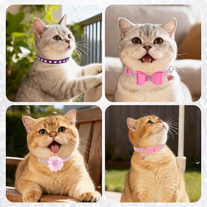Rhinestone Cat Collar with Bow, Breakaway Elegant Female Diamond Cat Collars - Image 6