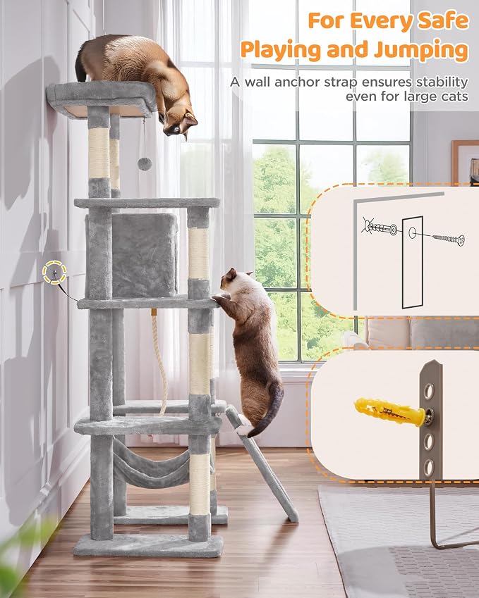 Yaheetech Cat Tree Cat Tower, 63in Multi-Level Kitten Tree - Image 9