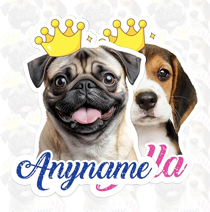 Custom Pet Name Sticker Personalized Text Face Photo Crown King Queen Animal by SANGAROM