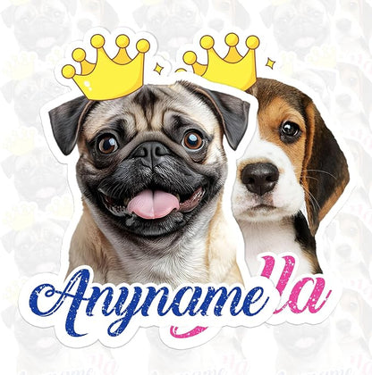 Custom Pet Name Sticker Personalized Text Face Photo Crown King Queen Animal by SANGAROM