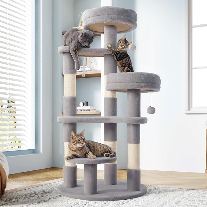Allewie 55.5 in Cat Tree for Indoor Kitties/Soft Plush Perches/Multi-Level Cat - Image 2