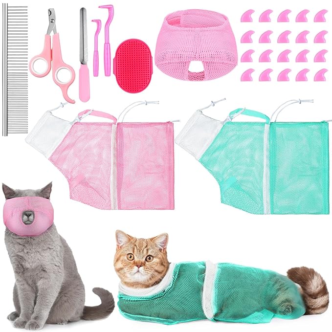 10 Pcs Cat Bathing Bag Set Pet Mesh Shower Bag Anti Bite and Scratch Pet by Kritkin