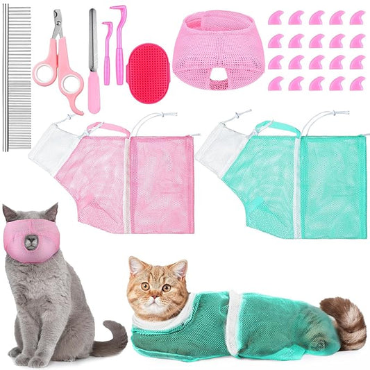 10 Pcs Cat Bathing Bag Set Pet Mesh Shower Bag Anti Bite and Scratch Pet by Kritkin