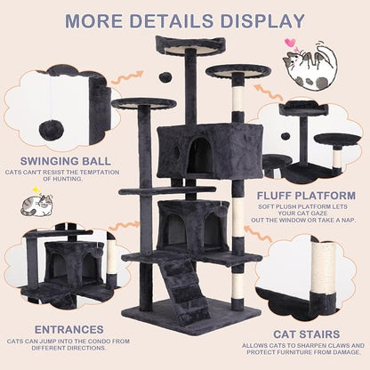 Heavy Duty Cat Tree Tower, Cat Condo, Hanging Ball, Light Grey - Image 4