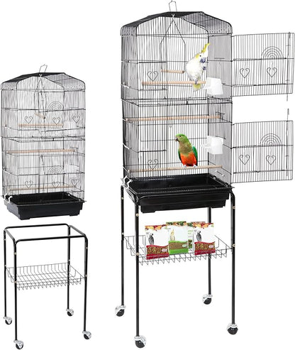 ZENY 63.4 Inch Bird Cage, Rolling Wrought Iron Parrot Cage - Image 8