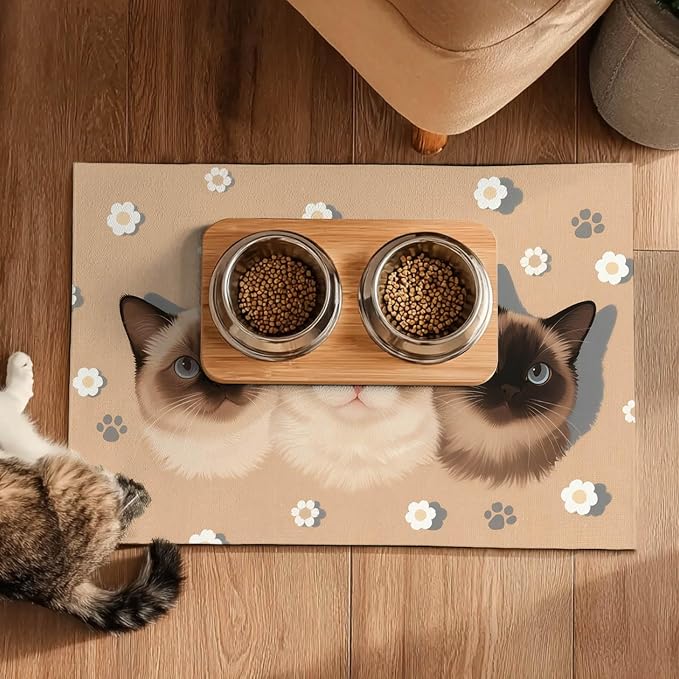 Cat Feedings Mats 20x12 inch Cute Cat Print Pet Bowl Placemat Non Slip Mat - Image 5