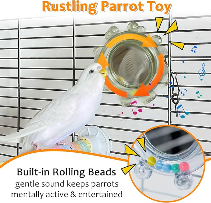 2Pcs Innovation Bird Toy with Hd Mirror, Spinner Rattle Parakeet Toy with - Image 4