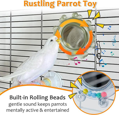 2Pcs Innovation Bird Toy with Hd Mirror, Spinner Rattle Parakeet Toy with - Image 4