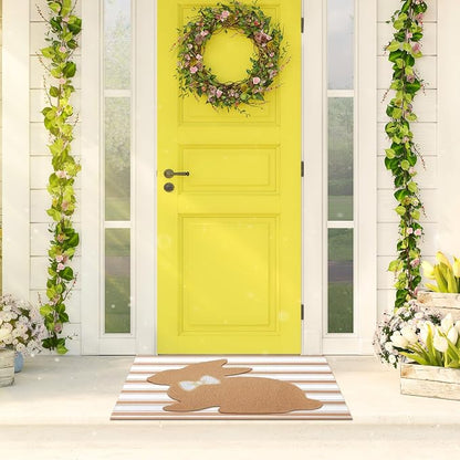Tinideya 2 Pcs Bunny Door Mat Rabbit Welcome Non Slip Coir Mats Brown and White - Image 8
