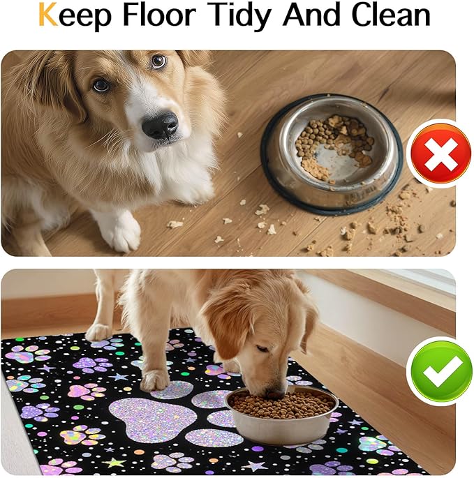 Pet Feeding Mat 24x16 inch Glitter Paw Print Pet Bowl Placemat Non Slip Floor - Image 8