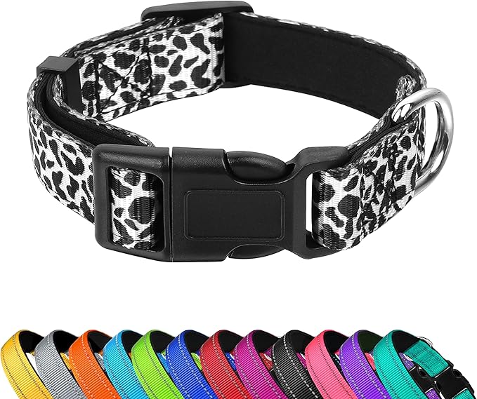 Reflective Dog Collar, Adjustable Soft Neoprene Padded Nylon Pet Collars by PWOD