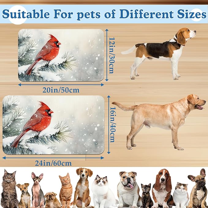 Cardinal Bird Dog Food Mat–Chirstmas Snow Absorbent Quick Dry Feeding Placemat - Image 2