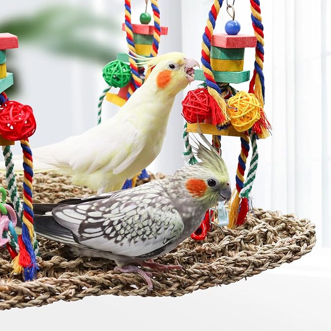 Large Bird Swing Toys, Colorful Parrot Seagrass Mat Hammock - Image 3