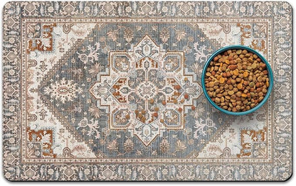 Dog Food Mats for Floors, Absorbent and Quick-Drying Pet Cat Food Mat, by QXWREL
