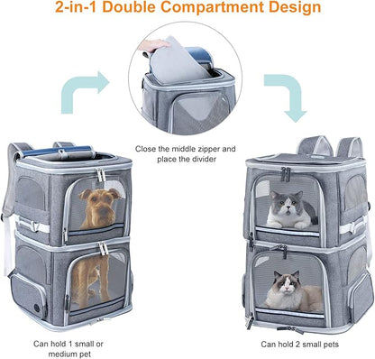 Double Cat Carrier for 2 Cats, Dog Backpack Carrier for Medium Dogs, Double - Image 3