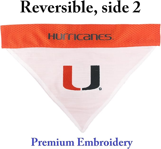 Pets First Collegiate Pet Accessories, Reversible Bandana, Miami Hurricanes - Image 2