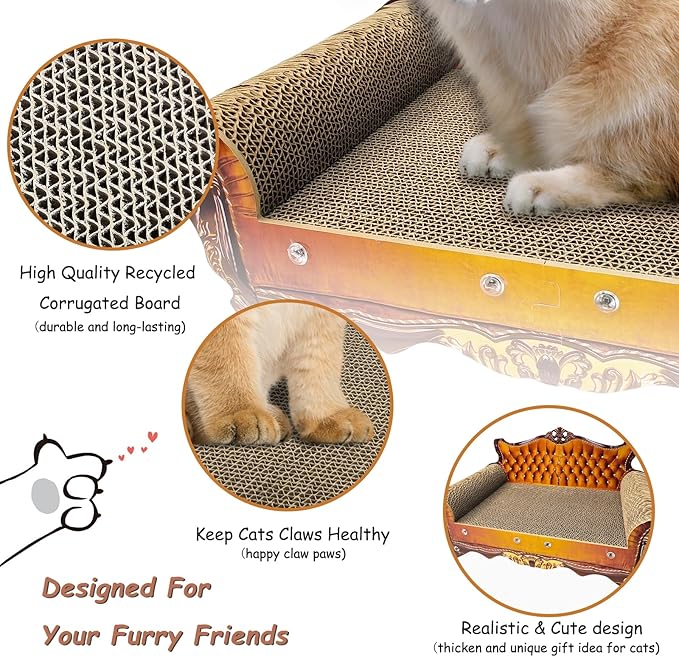 Luxury Cardboard Cat Scratcher Sofa Bed, Couch Shaped Cat Scratching Board - Image 3