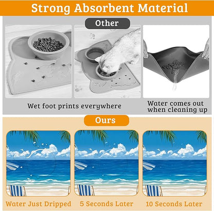 Pet Feeding Mat, Sea Beach Absorbent Dog Cat Food Mat Palm Tree Dog Mat - Image 3
