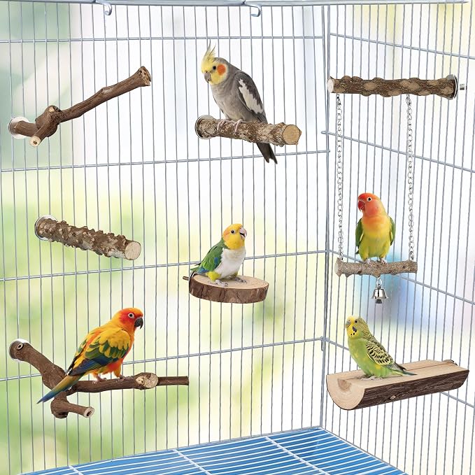 7PCS Bird Perches, Natural Wood Parrot Perch Stand, Bird Perch Chewing Stick - Image 7