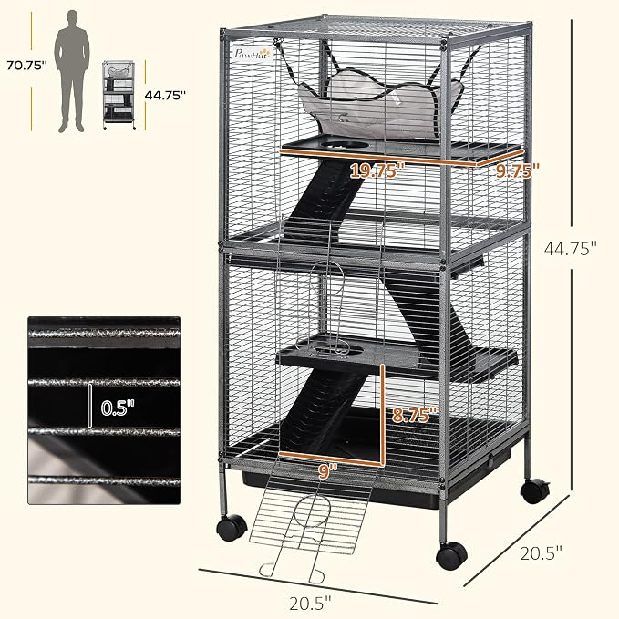 PawHut Metal Small Animal Cage, 4-Tiers Rolling Big Ferret Cage - Image 7