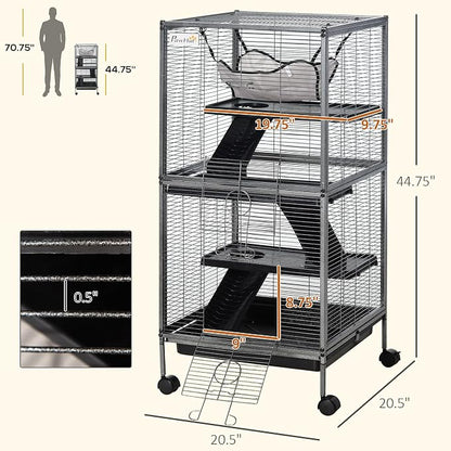 PawHut Metal Small Animal Cage, 4-Tiers Rolling Big Ferret Cage - Image 7