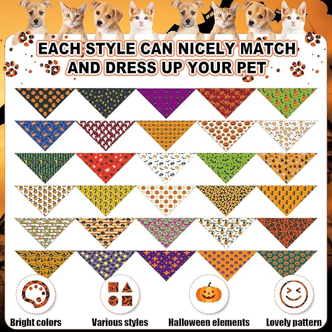 Sanwuta 120 Pcs Halloween Dog Bandanas Bulk Skeletons Pumpkin Bat Skull Ghost - Image 3