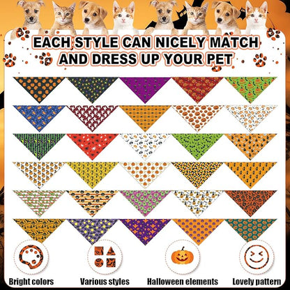 Sanwuta 120 Pcs Halloween Dog Bandanas Bulk Skeletons Pumpkin Bat Skull Ghost - Image 3