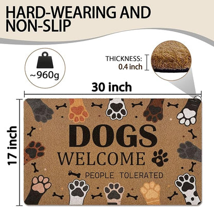 Dogs Welcome People Tolerated Door Mat, Cute Dog Paws Print Artificial Coir - Image 3