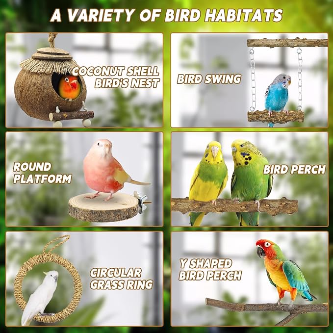7PCS Bird Perches, Coconut Nest Hut - Image 3