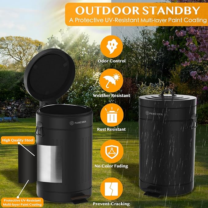 PAWZIDEA Dog Poop Trash Can Outside Odor Control, 3.1 Gallon Outdoor Trash Can - Image 3