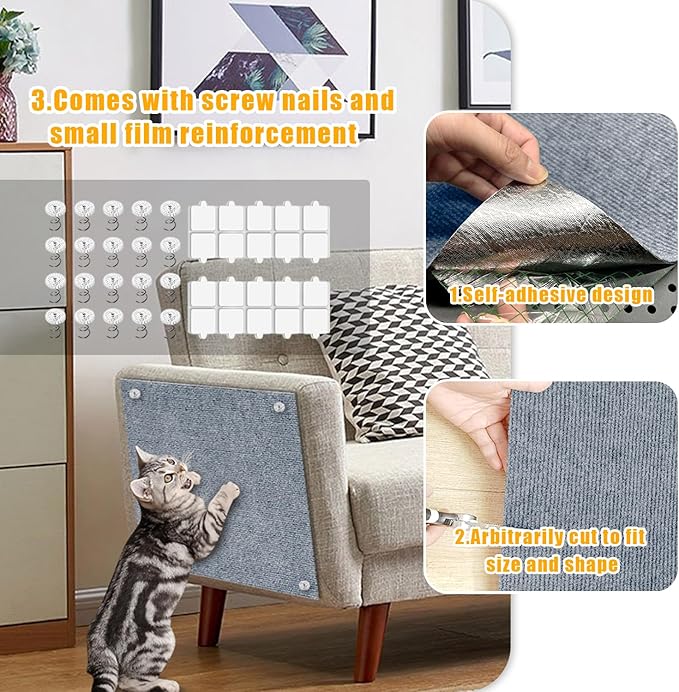 Cat Scratch Mat, 118.5"x17.4" Trimmable Self-Adhesive Cat Scratch Furniture - Image 4