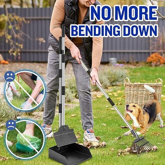 Dog Pooper Scooper for Large Dogs, 3 Pack Adjustable Long Handle Metal Tray - Image 2