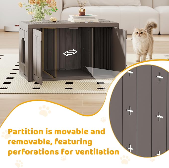 Cat Litter Box Enclosure, Indoor Outdoor Cat House Weatherproof, Side Table - Image 3