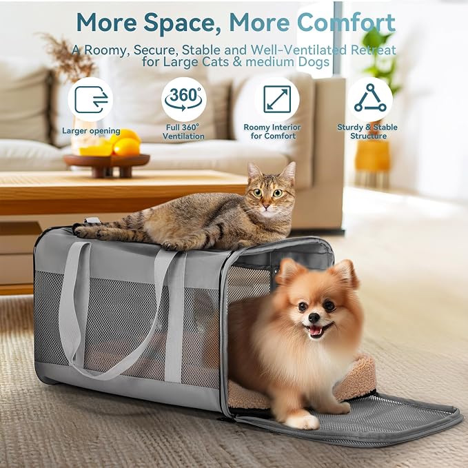 Petsfit Travel Pet Carrier for Large Cats, Soft-Sided Dog Car Travel Carrier - Image 5