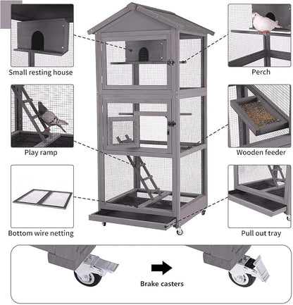 Aivituvin Outdoor Bird Cage Large Wooden Bird Aviary - Image 6
